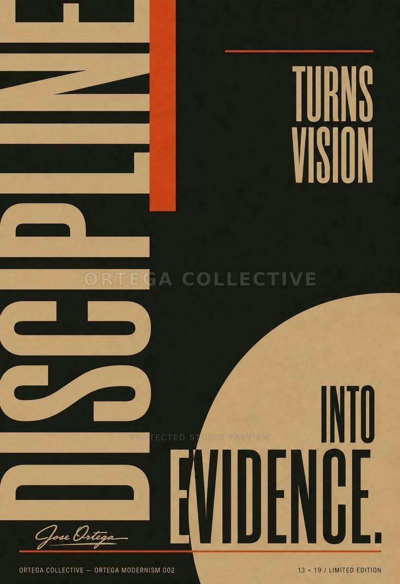 Discipline Turns Vision Into Evidence, an original Ortega Collective artwork